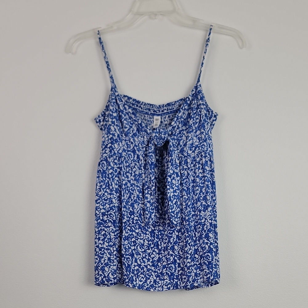 BP Blue & White Print Spaghetti Strap Rayon Top XXS